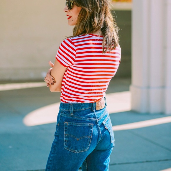 LEVI’S Vintage Jeans Retro USA MADE Cotton High Rise Tapered Blue Denim Size 14 - Picture 12 of 16